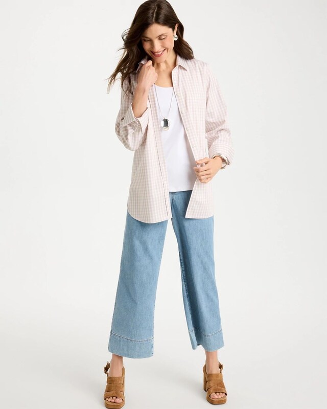 No Iron Stretch Neutral Gingham Shirt - image 2
